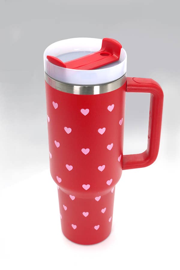 40oz STAINLESS STEEL TUMBLER HEART & DAISY: HEART PINK