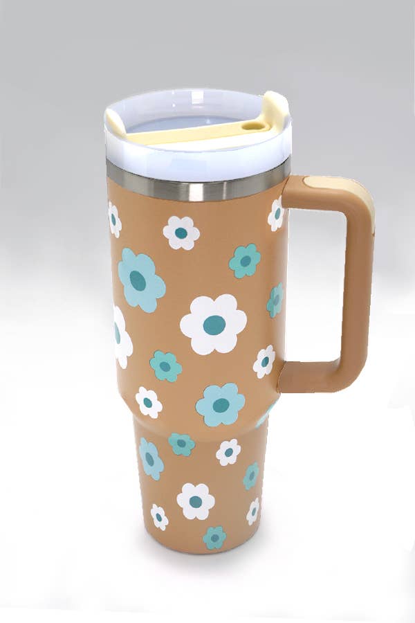 40oz STAINLESS STEEL TUMBLER HEART & DAISY: HEART PINK