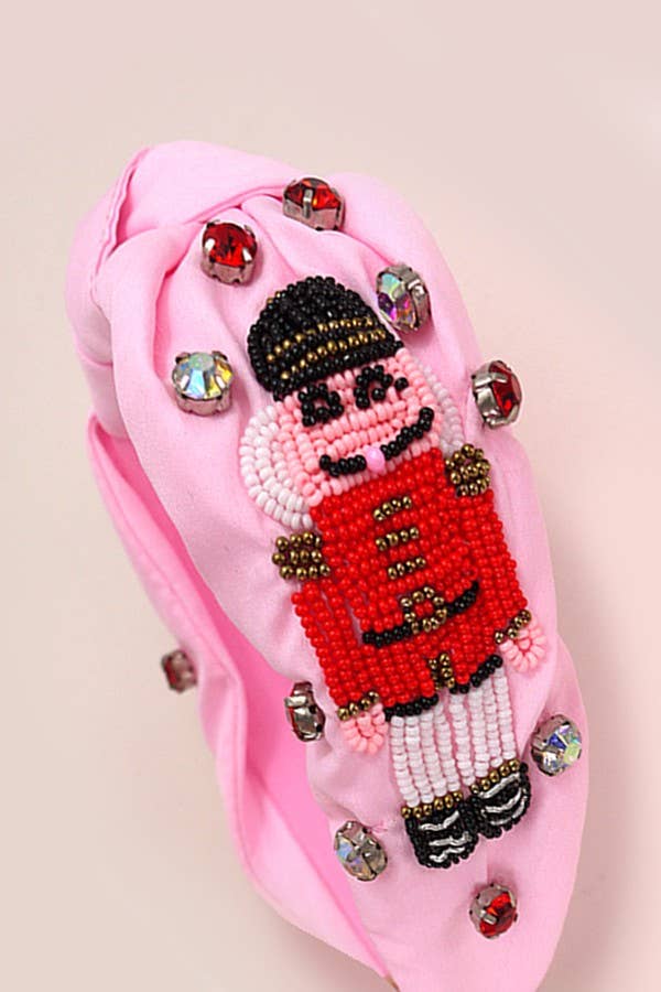 NUTCRACKER CHRISTMAS SEED BEADS HOLIDAY HEADBAND | Pink