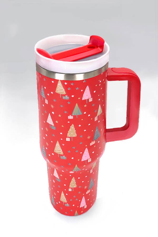 40oz STAINLESS STEEL TUMBLER CHRISTMAS | XMAS TREE RED