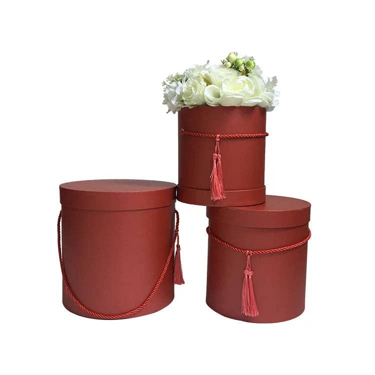 Pearly Round Flower Hat Gift Box with Tassel: Pink / Small