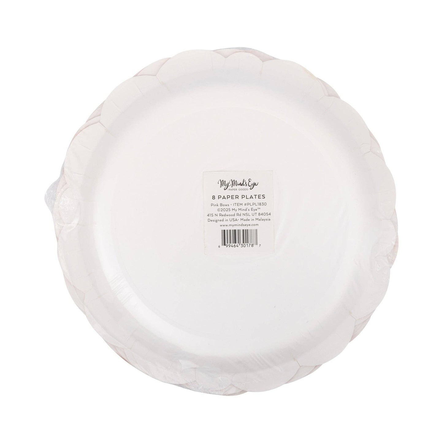 PLPL1830 - Round Pink Bows Paper Plate