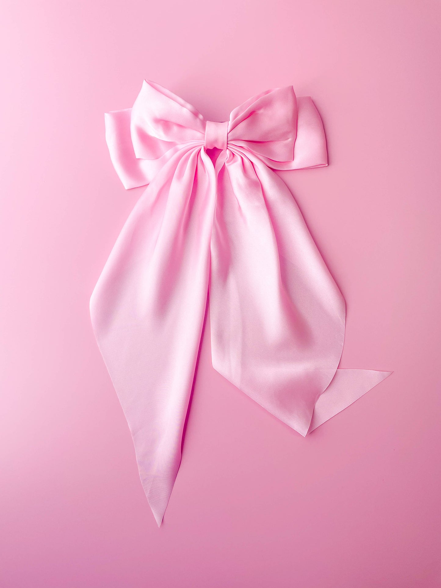 Silky Oversized Ribbon Hair Bow Barrette: Pink