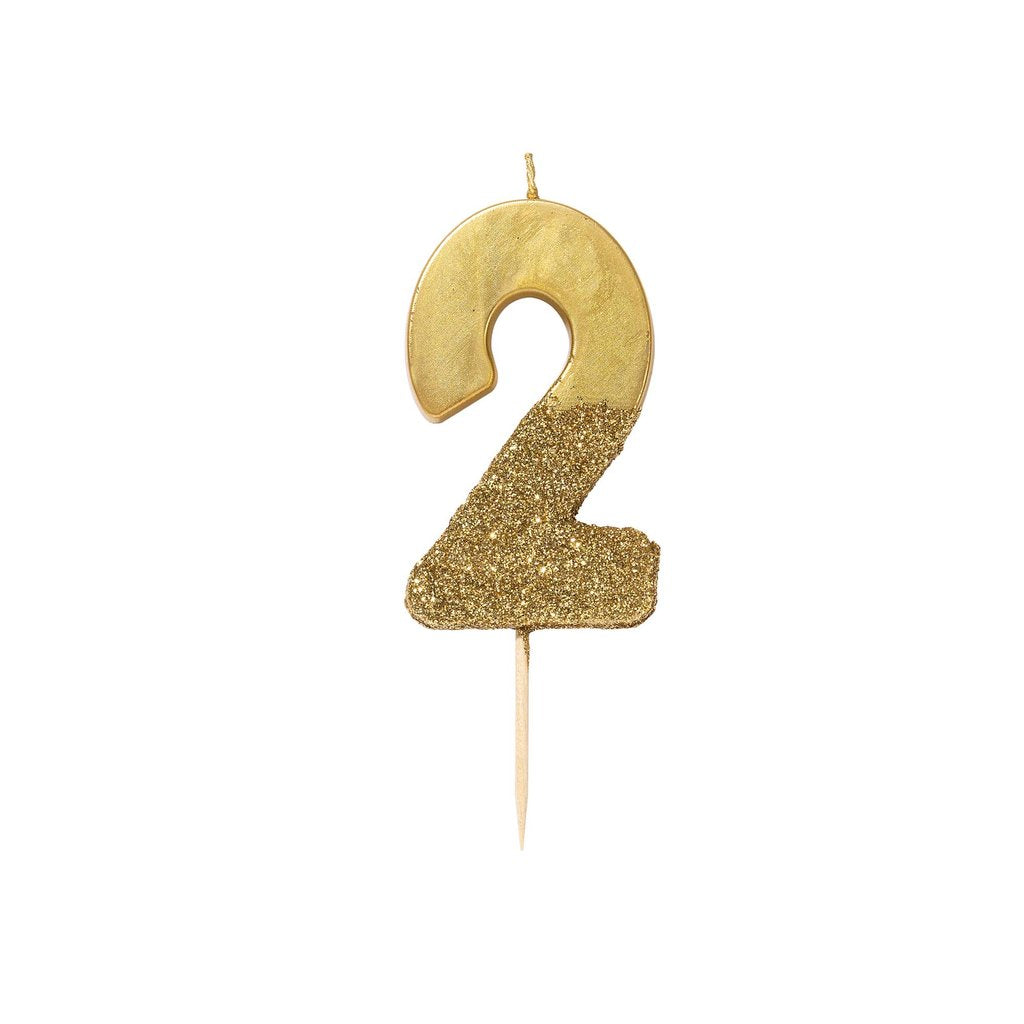 Gold Glitter Number 2 Candle