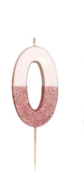 Rosegold Glitter Number 0 Candle