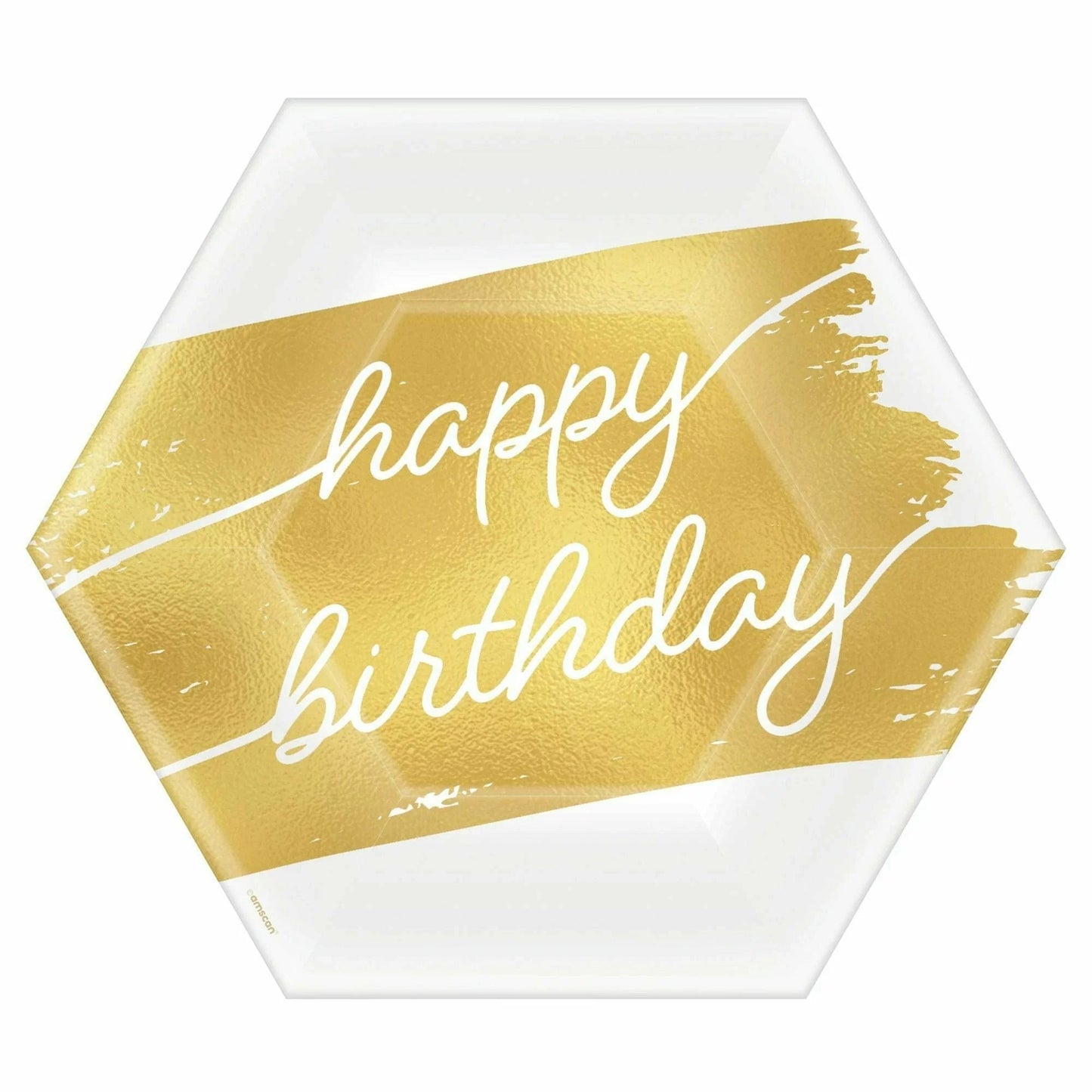 Metallic Gold Happy Birthday Dessert Plates 8ct