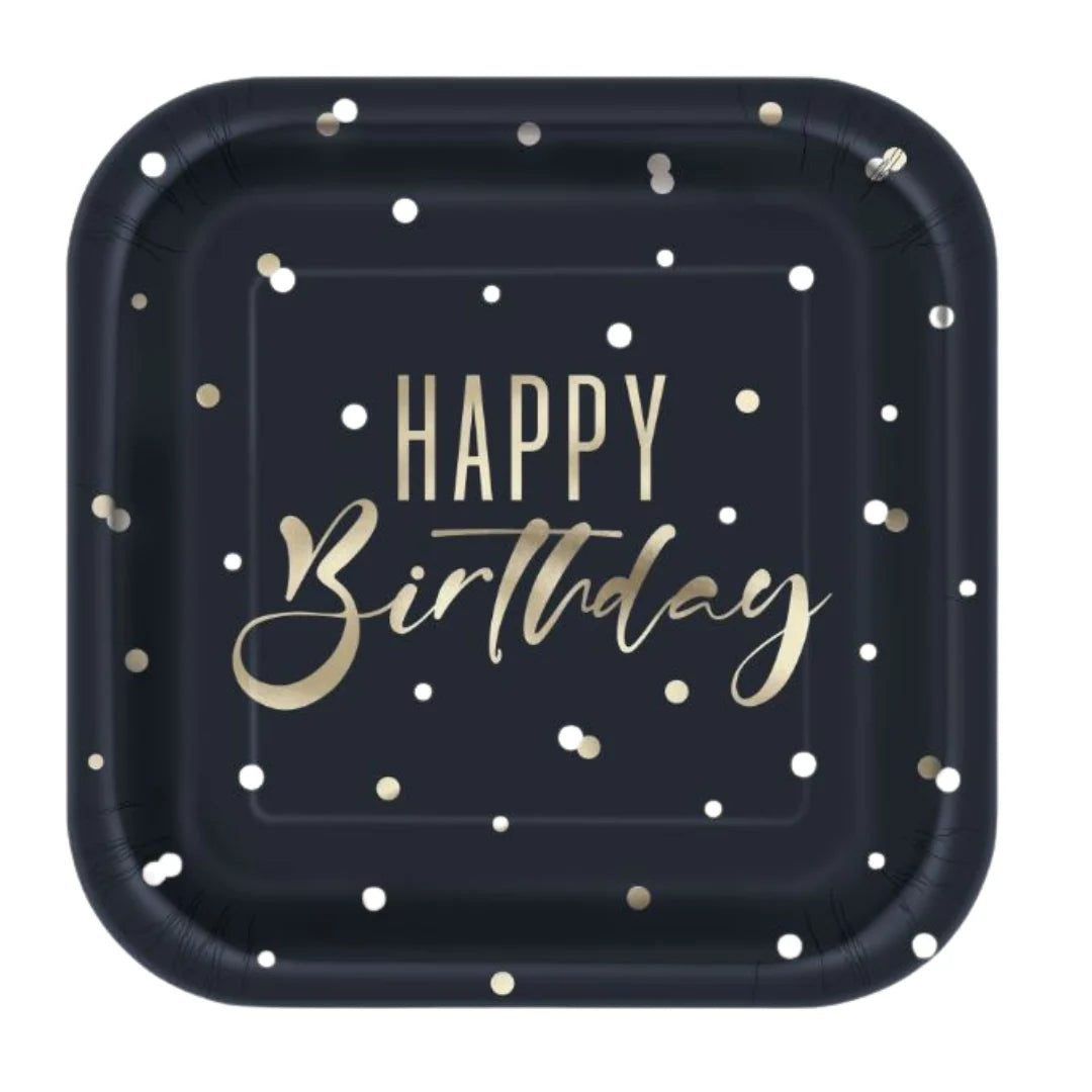 Black Confetti Birthday Plates 7”