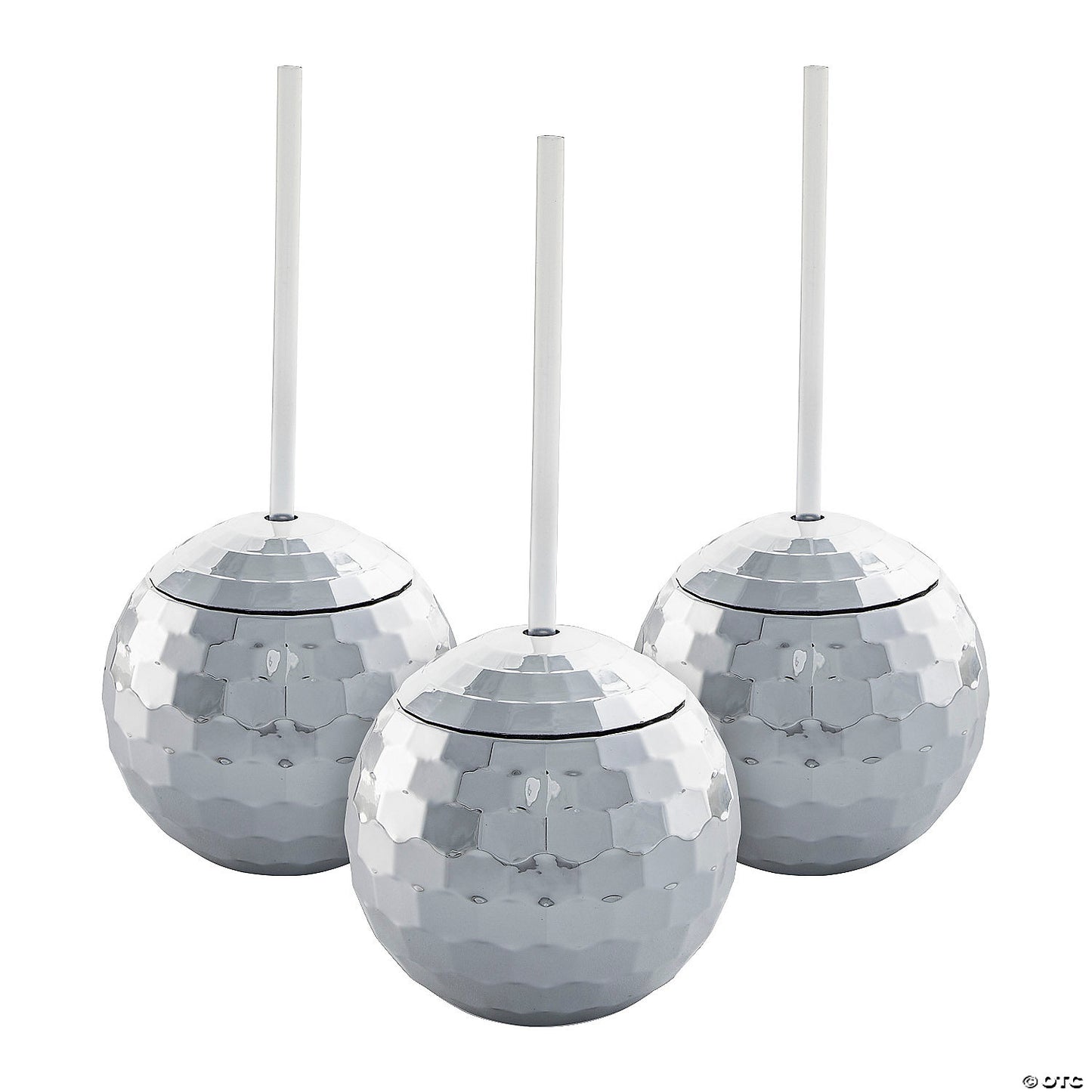 Silver Disco Ball Cup with Straw