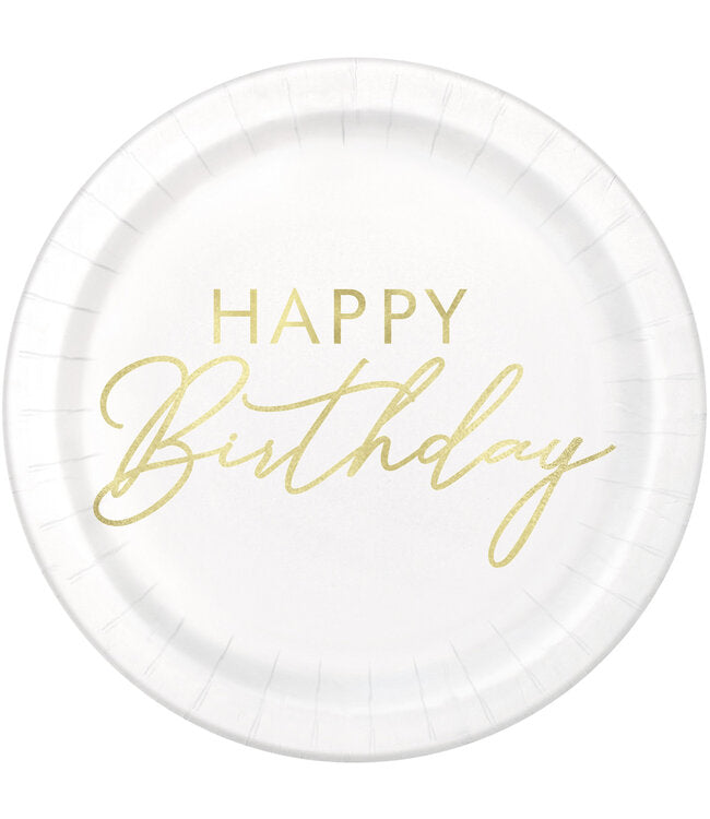 Gold Happy Birthday 7” Plate 8ct
