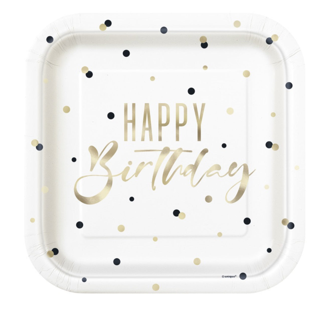 Gold Birthday Square Plates 9”