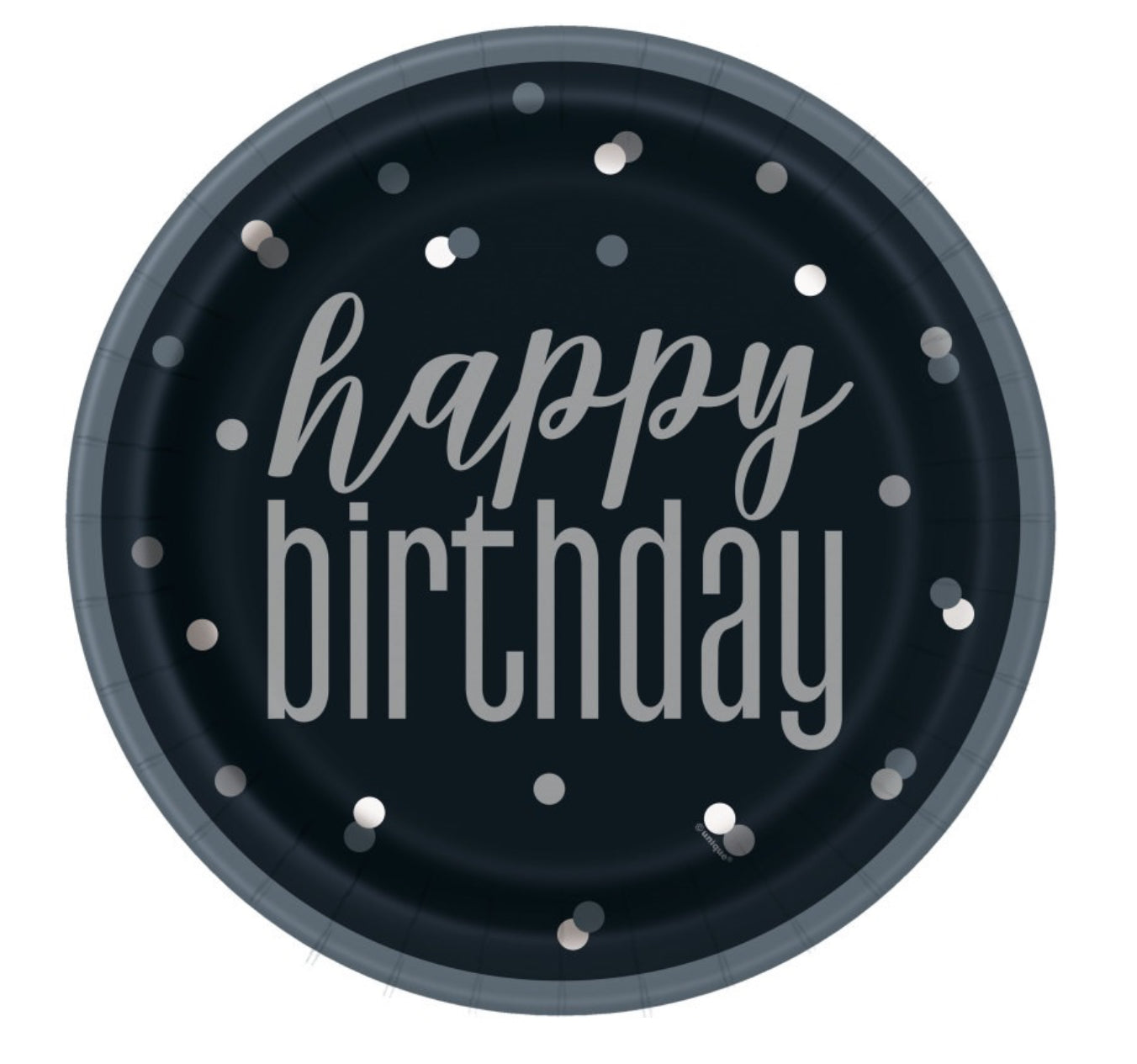 Black Confetti Birthday Plates 9”