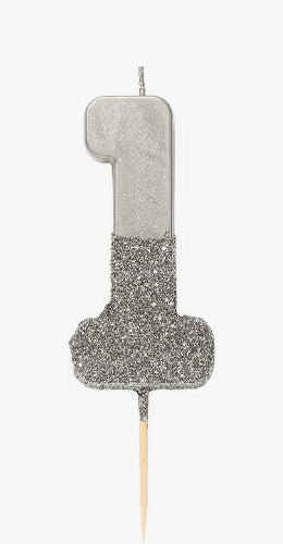 Silver Glitter Number 1 Candle