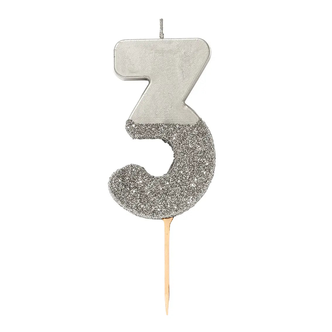 Silver Glitter Number 3 Candle