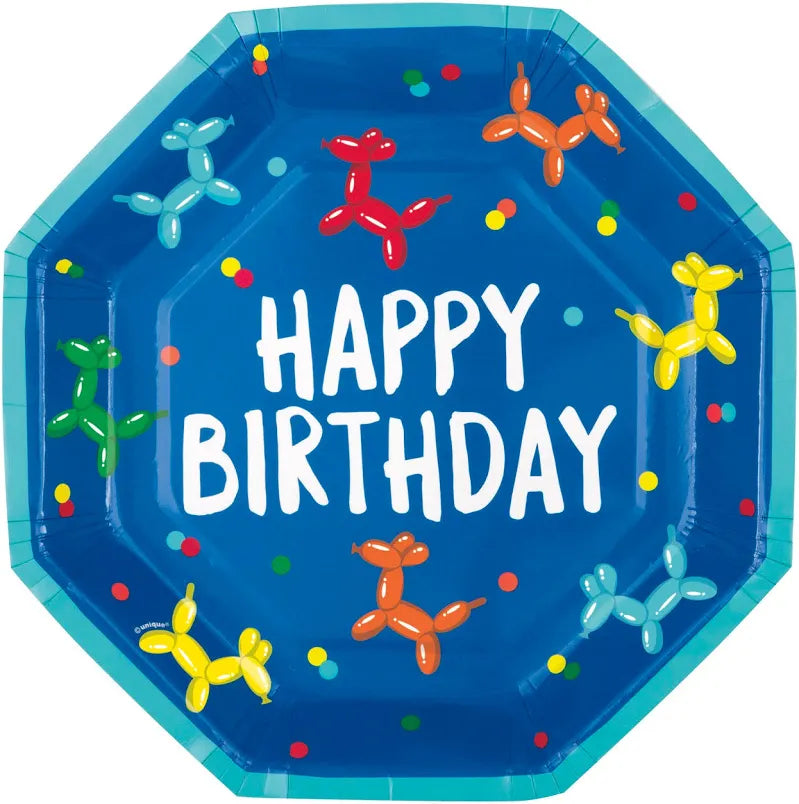 Balloon Dog Birthday Octagon Shape Plate 9.25”