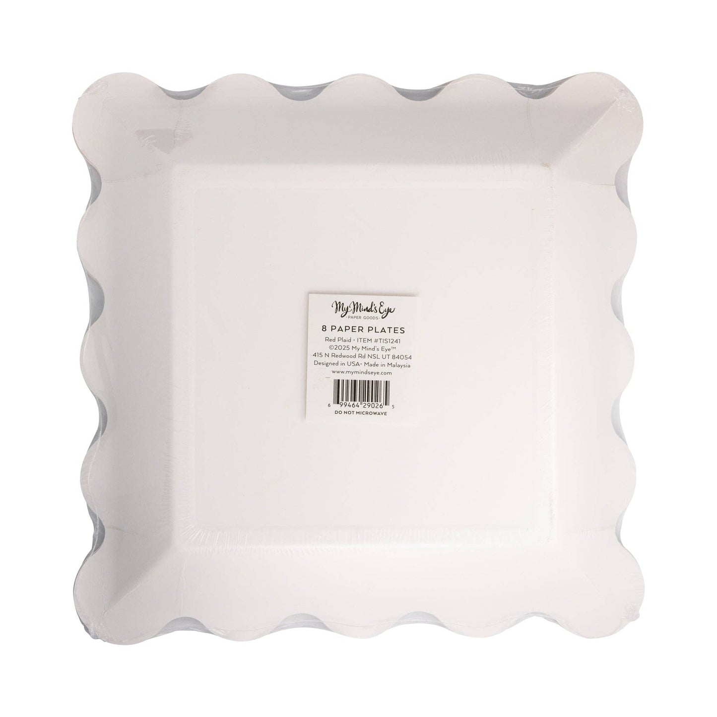 TIS1241 - Red Plaid Square Gold Edge Scalloped Plate