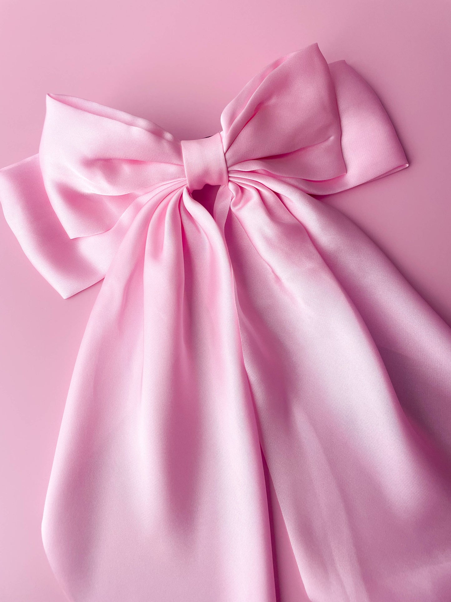 Silky Oversized Ribbon Hair Bow Barrette: Pink