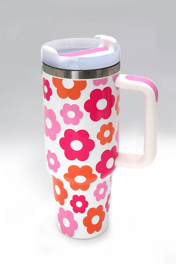 40oz STAINLESS STEEL TUMBLER HEART & DAISY: HEART PINK