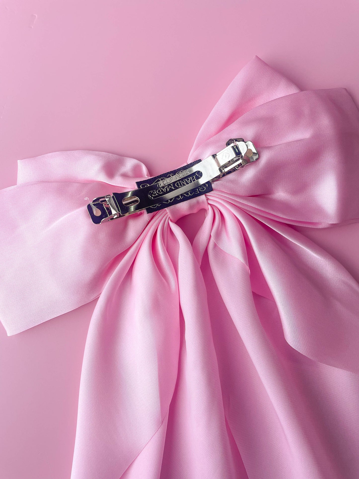 Silky Oversized Ribbon Hair Bow Barrette: Pink