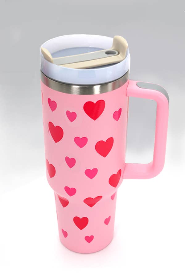 40oz STAINLESS STEEL TUMBLER HEART & DAISY: HEART PINK