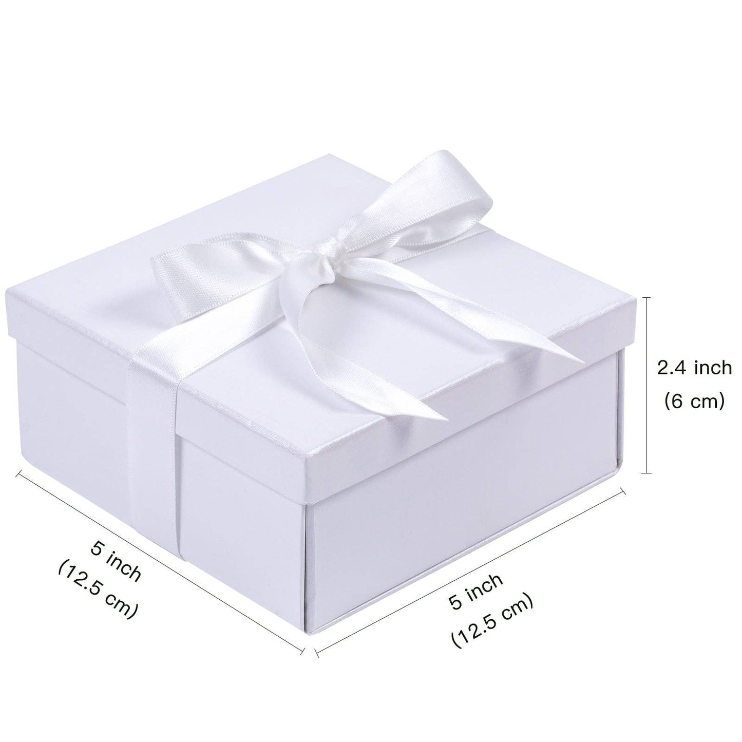 5" x 5" x 2.4" Gift Box w/ Satin Ribbon: White