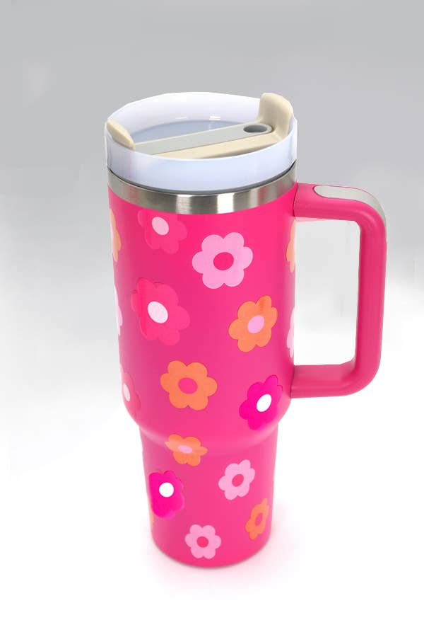 40oz STAINLESS STEEL TUMBLER HEART & DAISY: HEART PINK