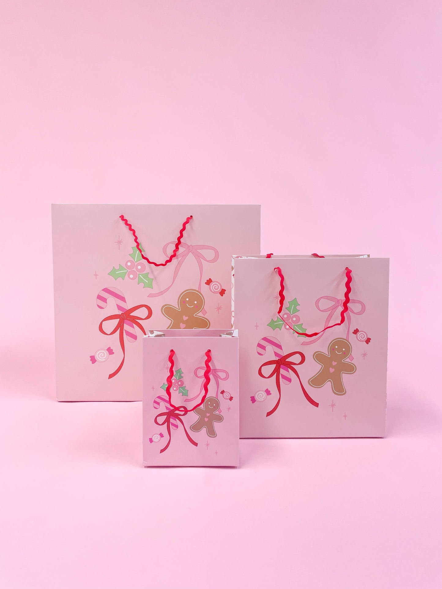 Pink Christmas Gingerbread Bows Gift Bag: Medium