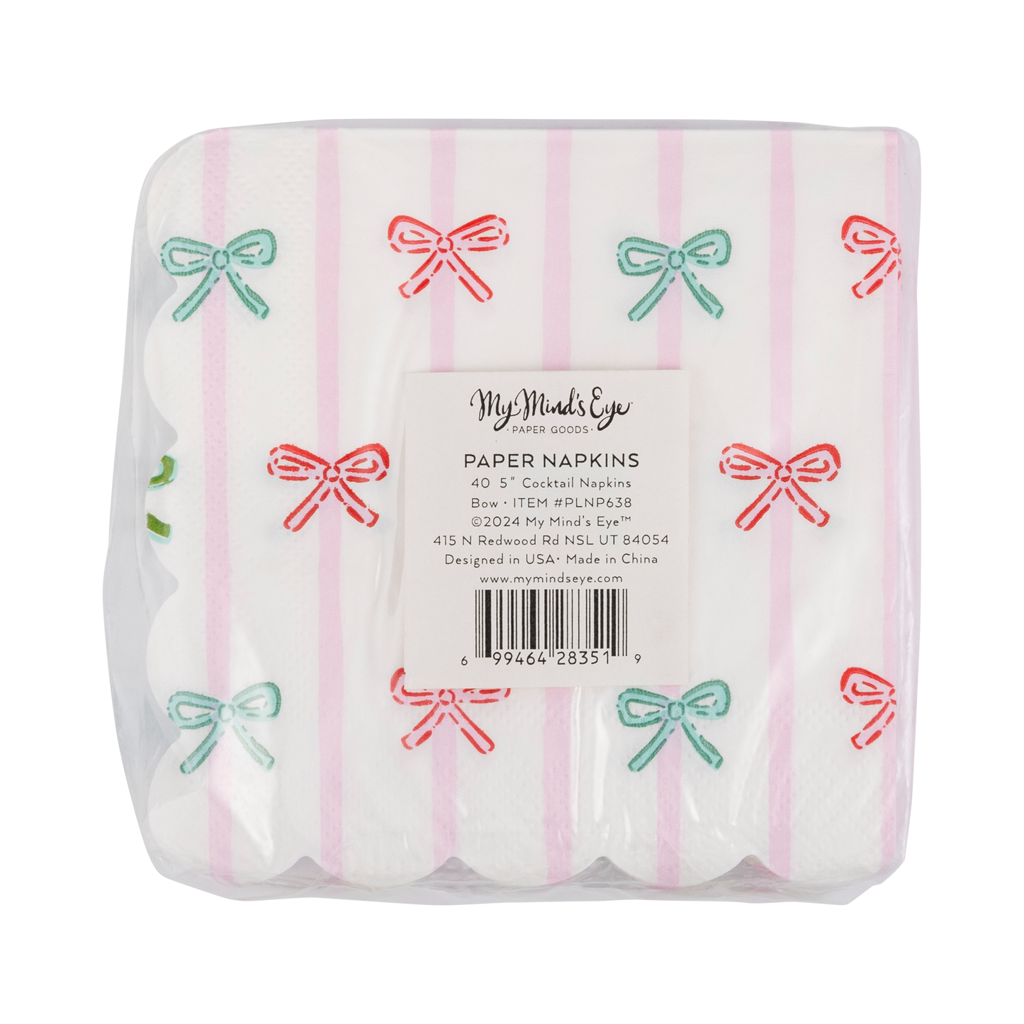 PLNP638- Bow Stripe Scallop Cocktail Napkin