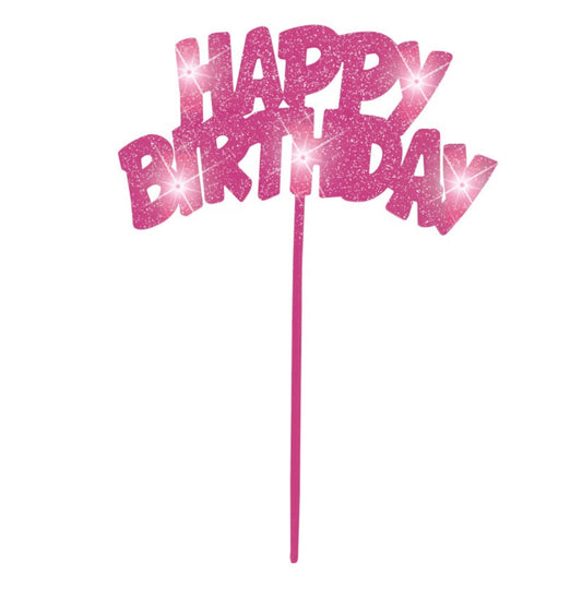 Flashing Light Happy Birthday Cake Topper- Pink