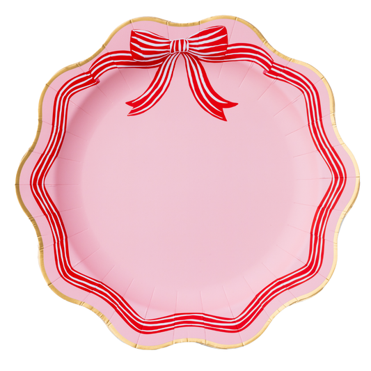 ELEGANT PINK PEPPERMINT BOW DINNER PLATES