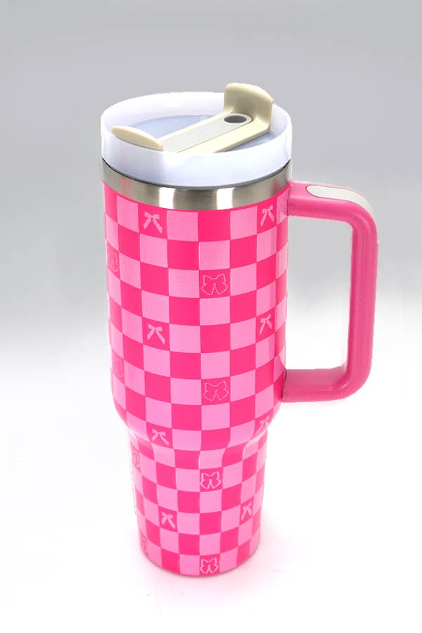 40oz STAINLESS STEEL TUMBLER ALL STYLES | BOW CHECKER FUCHSIA