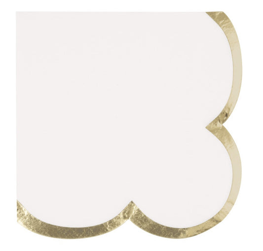 Elegant White & Gold Scalloped Beverage Napkins