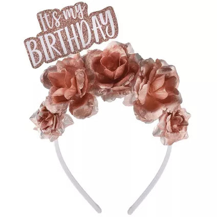 Metallic Blush Birthday Fabric & Plastic Headband