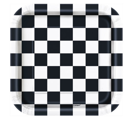 Black Checkered Square 7” Plate 8ct