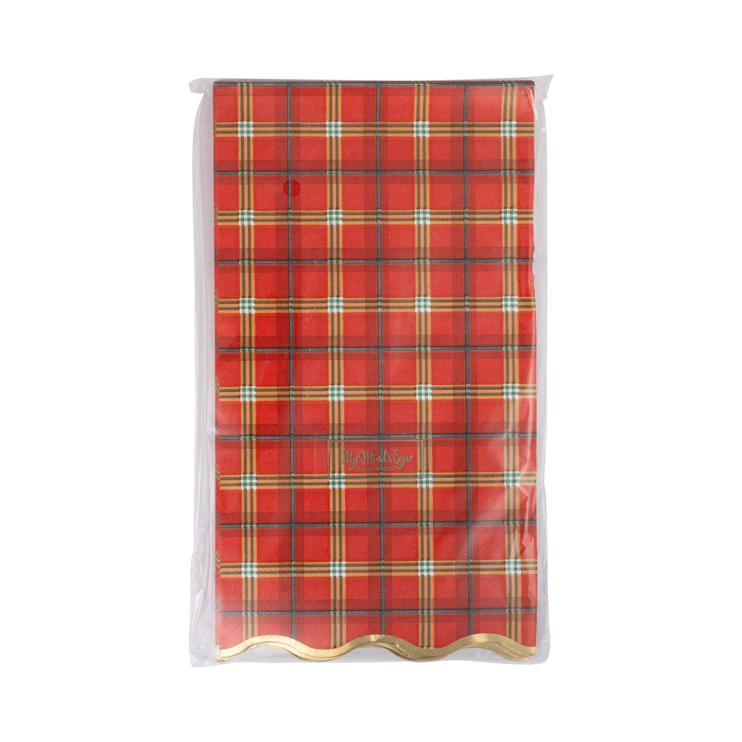 TIS1239 - Red Plaid Gold Foiled Scalloped Dinner Napkin