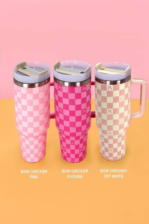 40oz STAINLESS STEEL TUMBLER ALL STYLES | TB40OZ: BOW CHECKER OFF WHITE