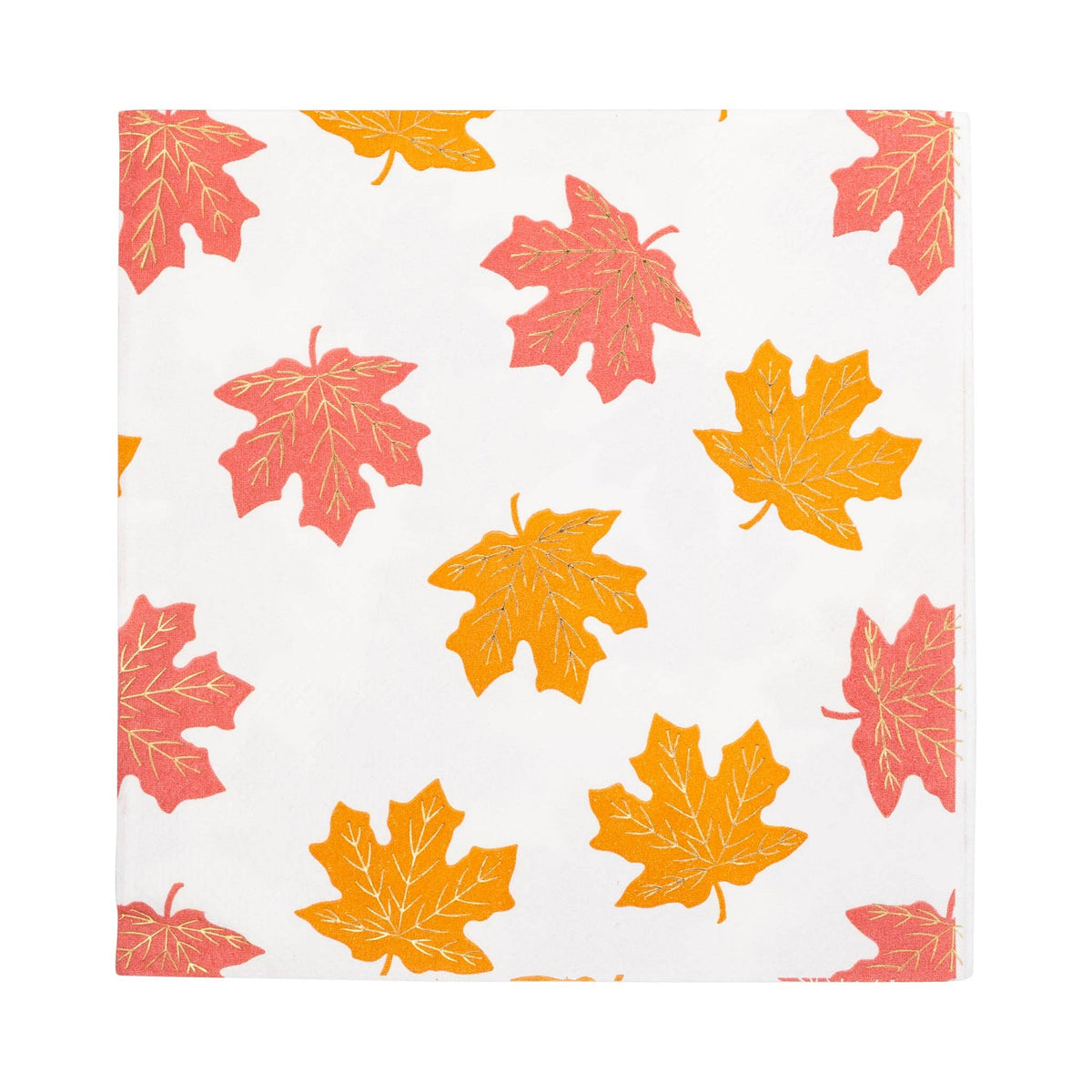 PLNP1353 - Gold Foil Falling Leaves Cocktail Napkin