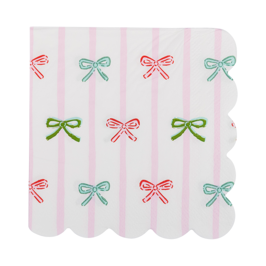 PLNP638- Bow Stripe Scallop Cocktail Napkin
