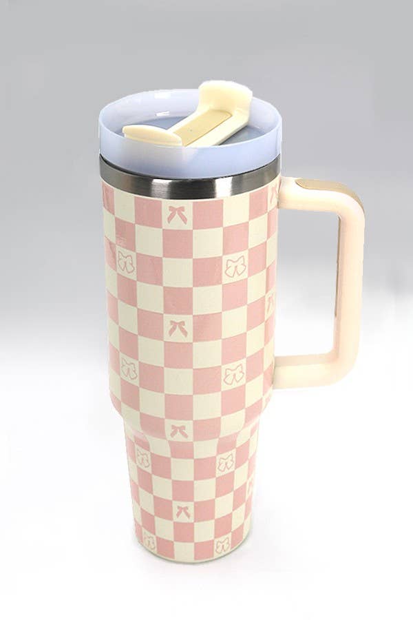 40oz STAINLESS STEEL TUMBLER ALL STYLES | TB40OZ: BOW CHECKER OFF WHITE