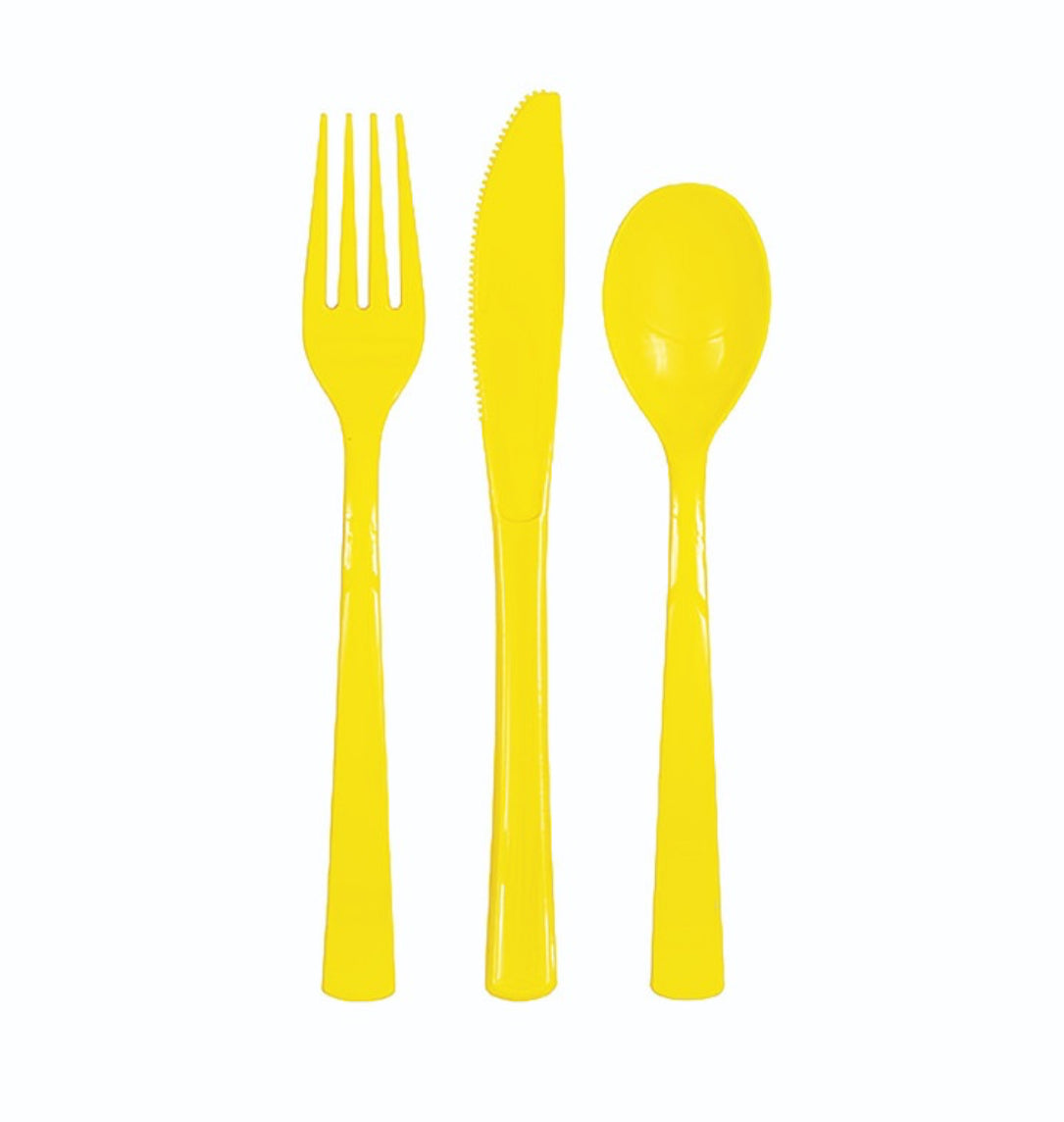 Yellow Assorted Plastic Cutlery 18ct