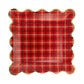 TIS1241 - Red Plaid Square Gold Edge Scalloped Plate