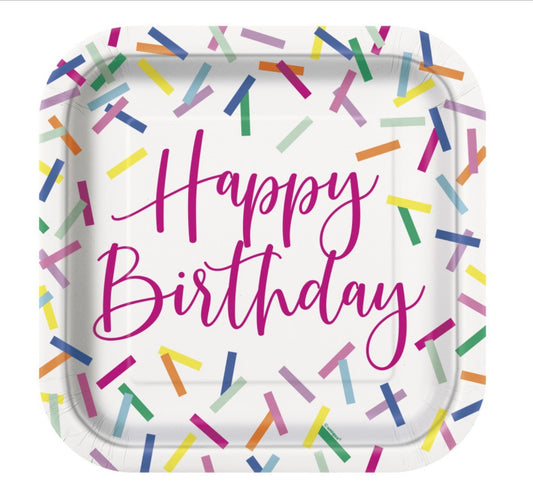 Sprinkle Square Birthday Plates- 9”
