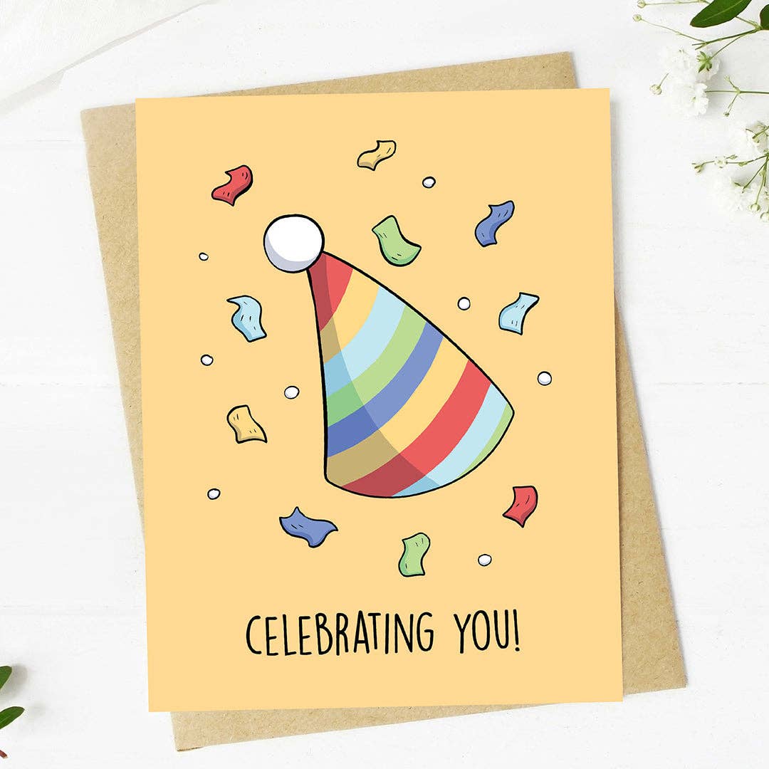 "Celebrating you!" Party Hat Birthday Card
