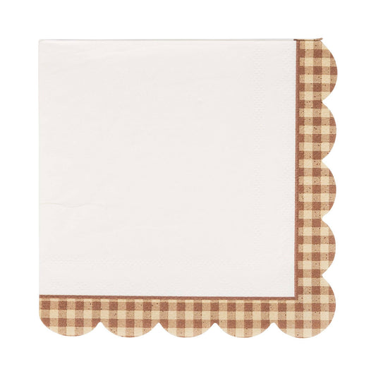 PLNP2584 - Brown Gingham Edge Cocktail Napkin (24ct)