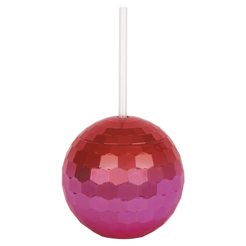 Pink Ombré Disco Ball Cup w/ Straw