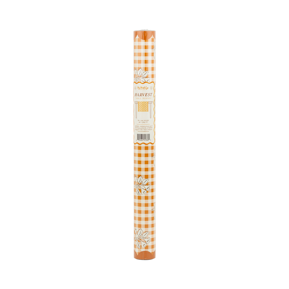 HRV1320 - Rust Gingham Block Print Paper Table Runner