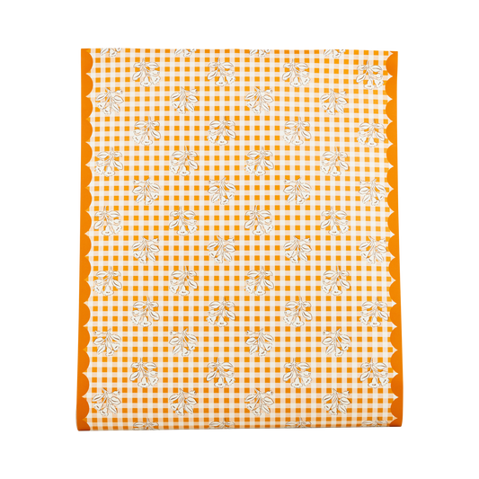 HRV1320 - Rust Gingham Block Print Paper Table Runner