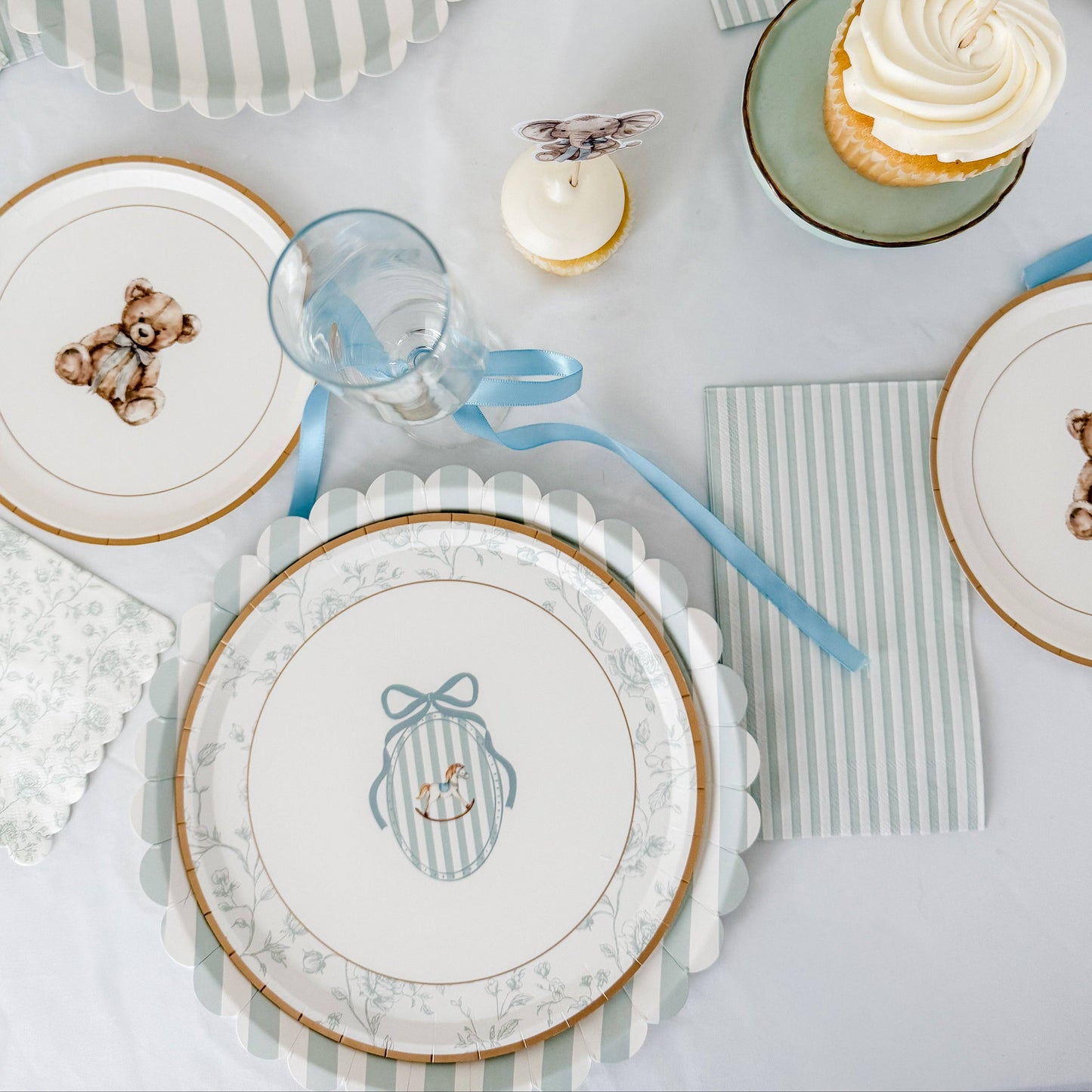 Baby Shower Toile Light Blue Salad Plate, 12pcs