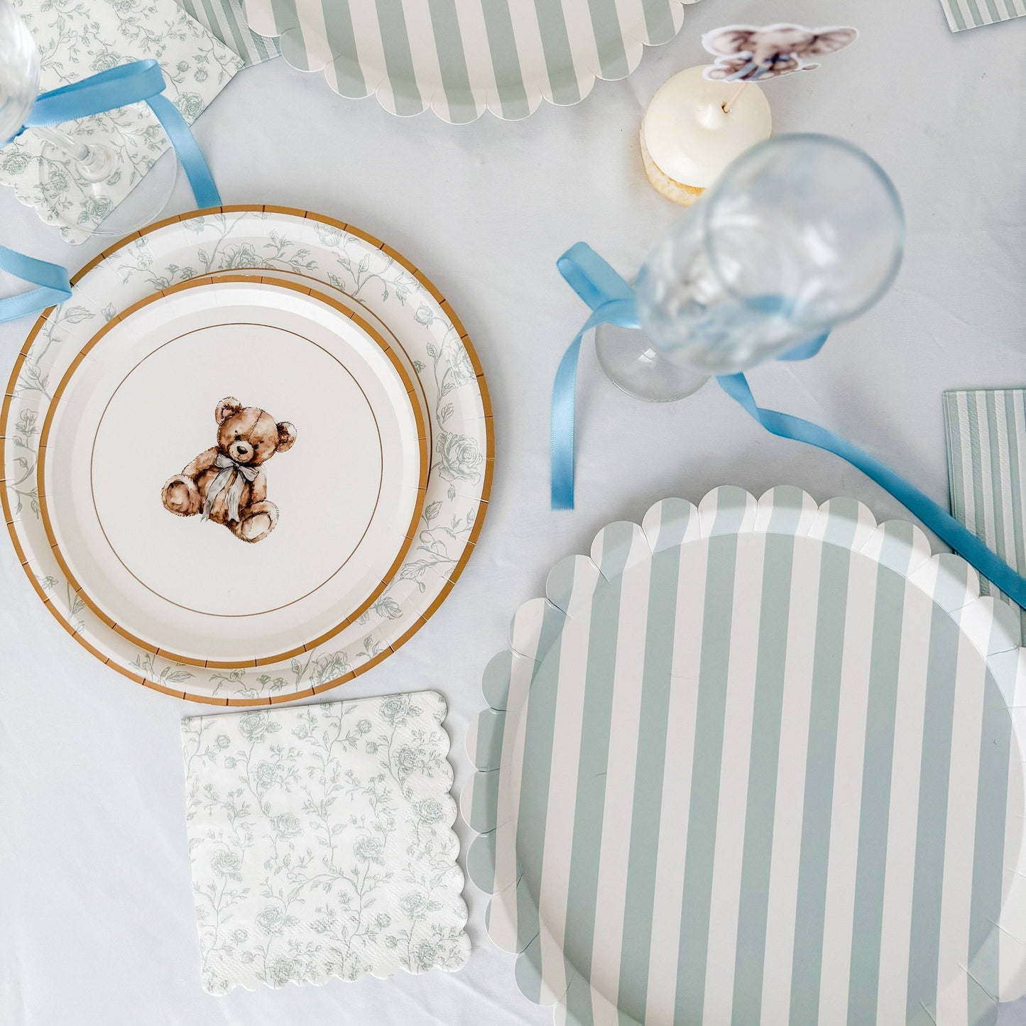 Baby Shower Toile Light Blue Salad Plate, 12pcs