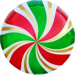 Red,Green,Gold Candy Swirl 18’ Round Foil