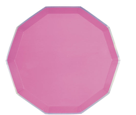 Peony Decagon-Shaped 9.25" Shallow Dinner Plates 8ct - Iridescent Foil Stamping